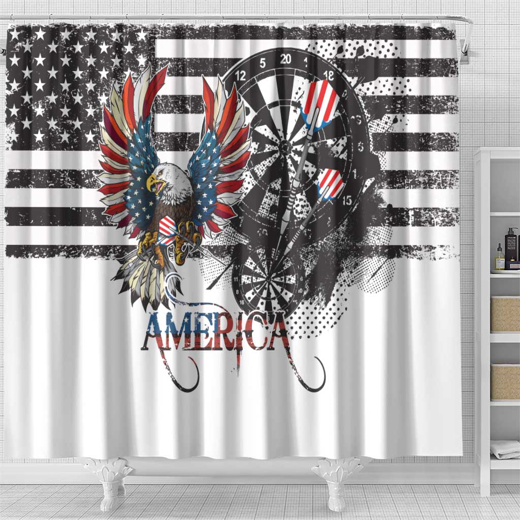 USA Darts Shower Curtain American Bald Eagle with Grunge Style