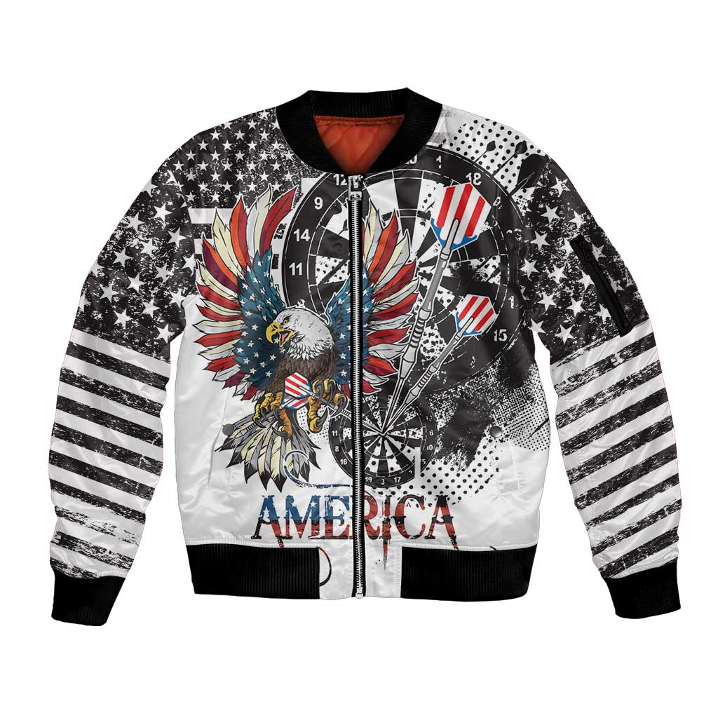 USA Darts Sleeve Zip Bomber Jacket American Bald Eagle with Grunge Style - Wonder Print Shop