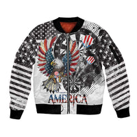 USA Darts Sleeve Zip Bomber Jacket American Bald Eagle with Grunge Style - Wonder Print Shop
