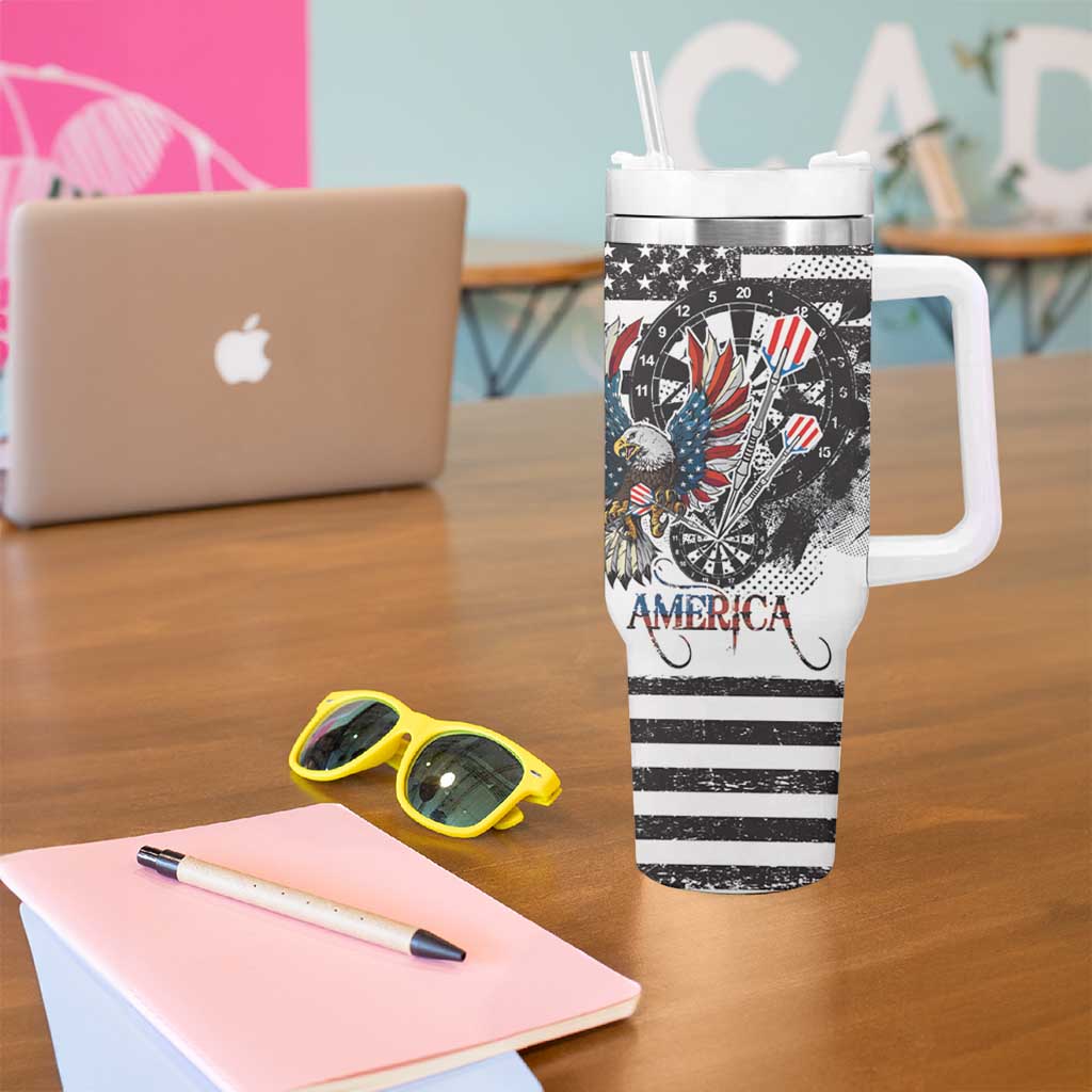 USA Darts Tumbler With Handle American Bald Eagle with Grunge Style - Wonder Print Shop