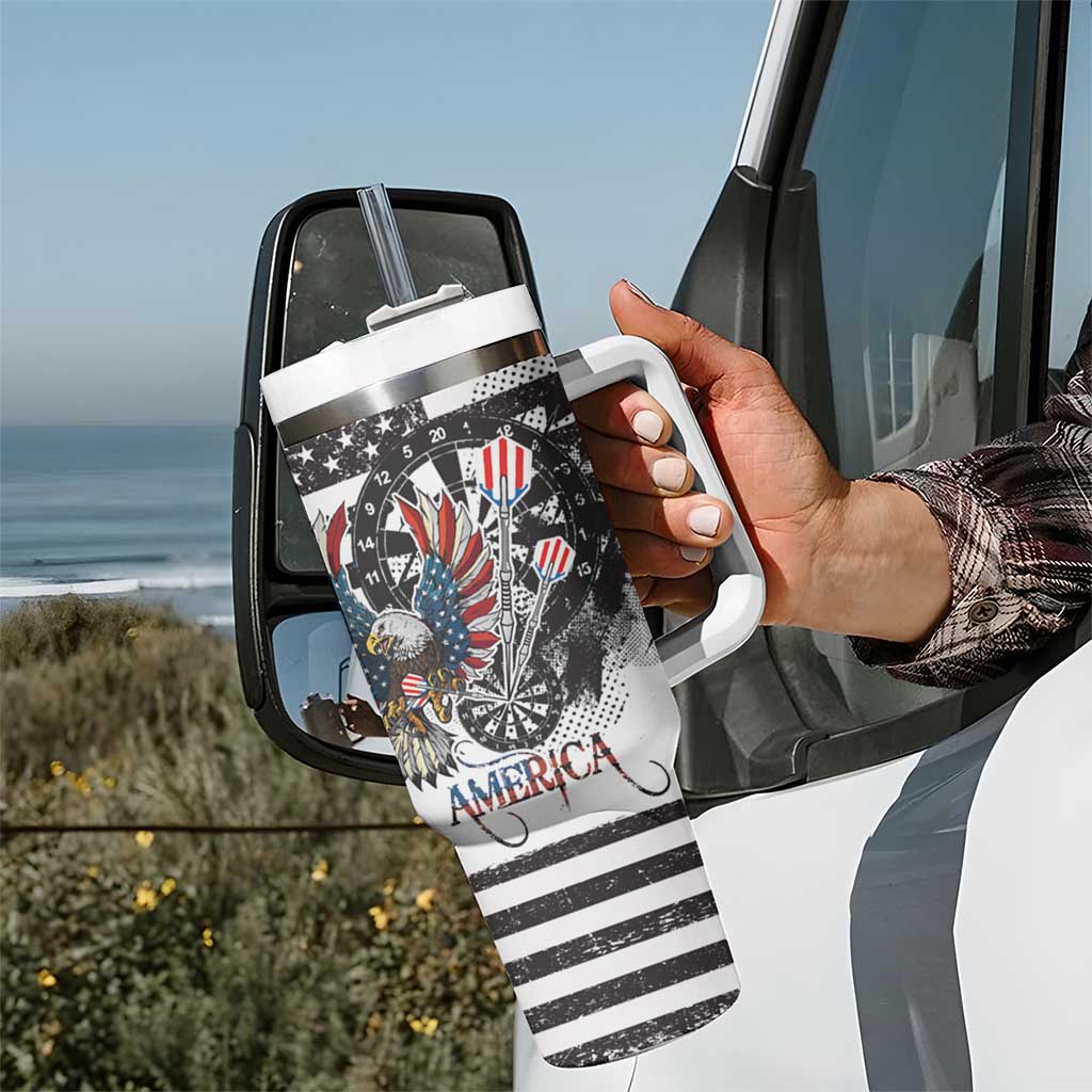 USA Darts Tumbler With Handle American Bald Eagle with Grunge Style - Wonder Print Shop