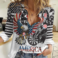USA Darts Women Casual Shirt American Bald Eagle with Grunge Style - Wonder Print Shop
