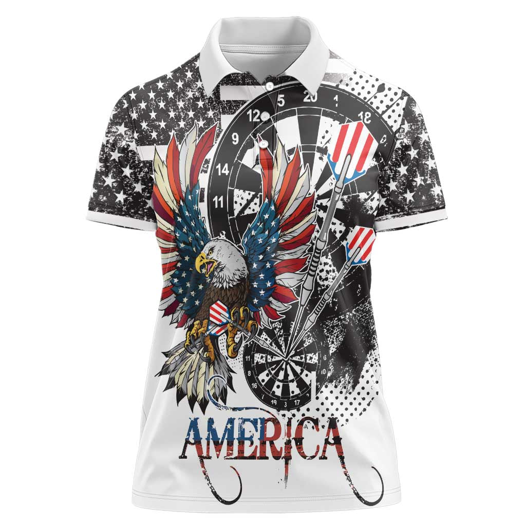 USA Darts Women Polo Shirt American Bald Eagle with Grunge Style - Wonder Print Shop