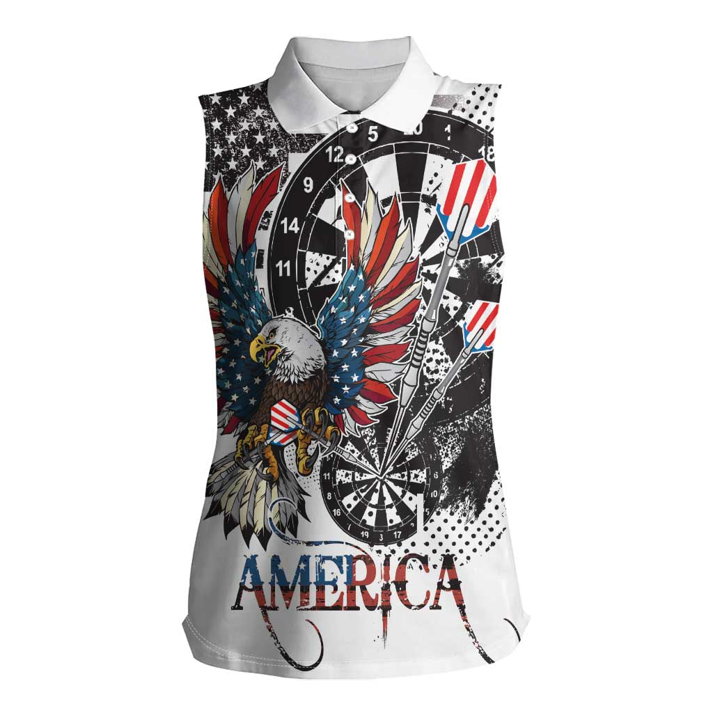 USA Darts Women Sleeveless Polo Shirt American Bald Eagle with Grunge Style - Wonder Print Shop