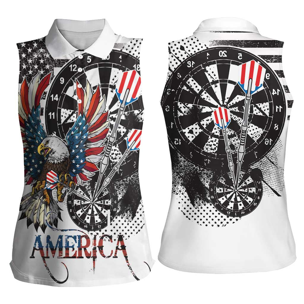 USA Darts Women Sleeveless Polo Shirt American Bald Eagle with Grunge Style - Wonder Print Shop