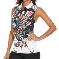 USA Darts Women Sleeveless Polo Shirt American Bald Eagle with Grunge Style - Wonder Print Shop