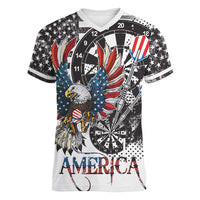 USA Darts Women V-Neck T-Shirt American Bald Eagle with Grunge Style - Wonder Print Shop