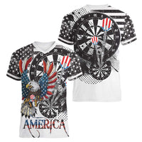 USA Darts Women V-Neck T-Shirt American Bald Eagle with Grunge Style - Wonder Print Shop