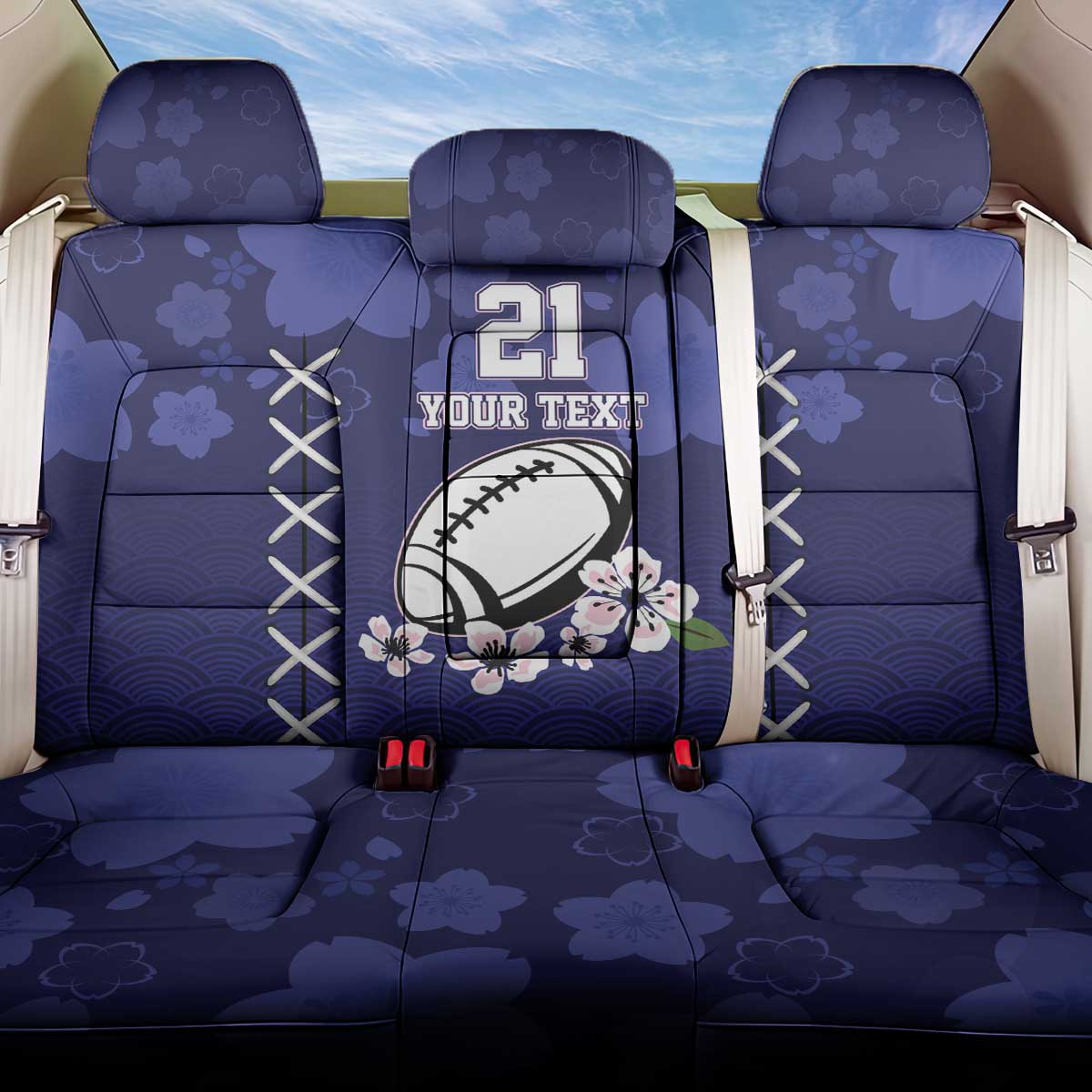 Custom Japan Rugby Pacific Back Car Seat Cover Sakuras Rising Sun with Polynesian Pattern LT9 - Wonder Print Shop