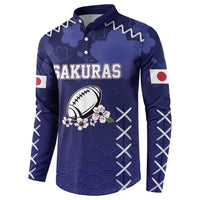 Custom Japan Rugby Pacific Button Sweatshirt Sakuras Rising Sun with Polynesian Pattern LT9 - Wonder Print Shop