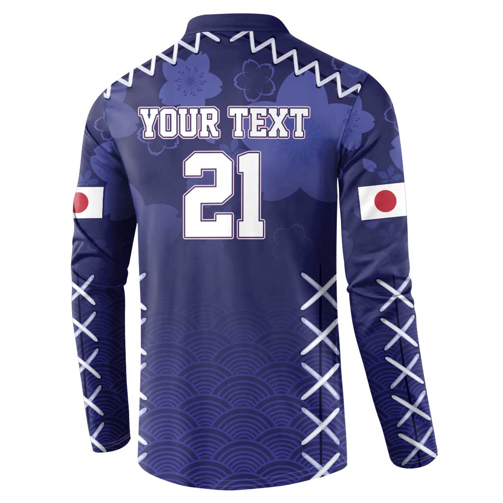 Custom Japan Rugby Pacific Button Sweatshirt Sakuras Rising Sun with Polynesian Pattern LT9 - Wonder Print Shop
