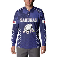 Custom Japan Rugby Pacific Button Sweatshirt Sakuras Rising Sun with Polynesian Pattern LT9 - Wonder Print Shop