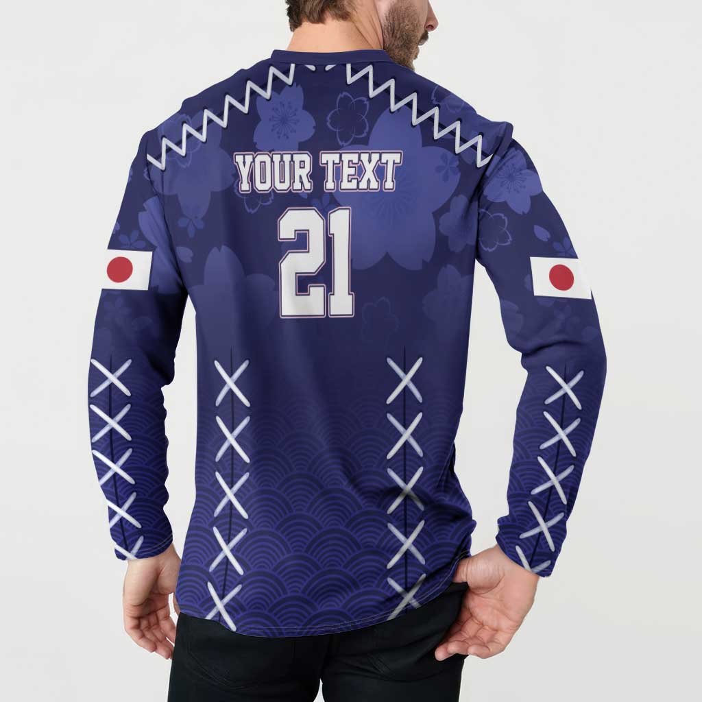 Custom Japan Rugby Pacific Button Sweatshirt Sakuras Rising Sun with Polynesian Pattern LT9 - Wonder Print Shop