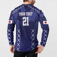 Custom Japan Rugby Pacific Button Sweatshirt Sakuras Rising Sun with Polynesian Pattern LT9 - Wonder Print Shop
