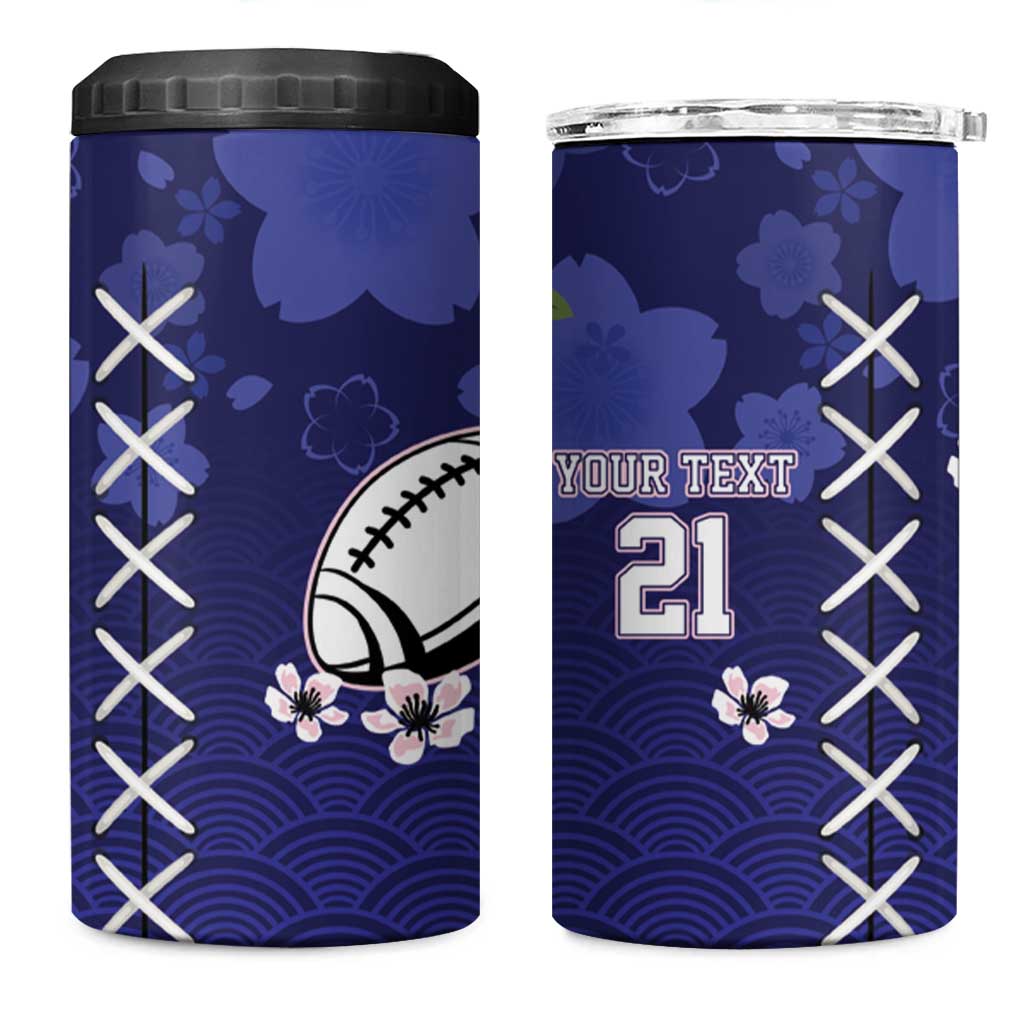 Custom Japan Rugby Pacific 4 in 1 Can Cooler Tumbler Sakuras Rising Sun wiht Polynesian Pattern LT9 - Wonder Print Shop