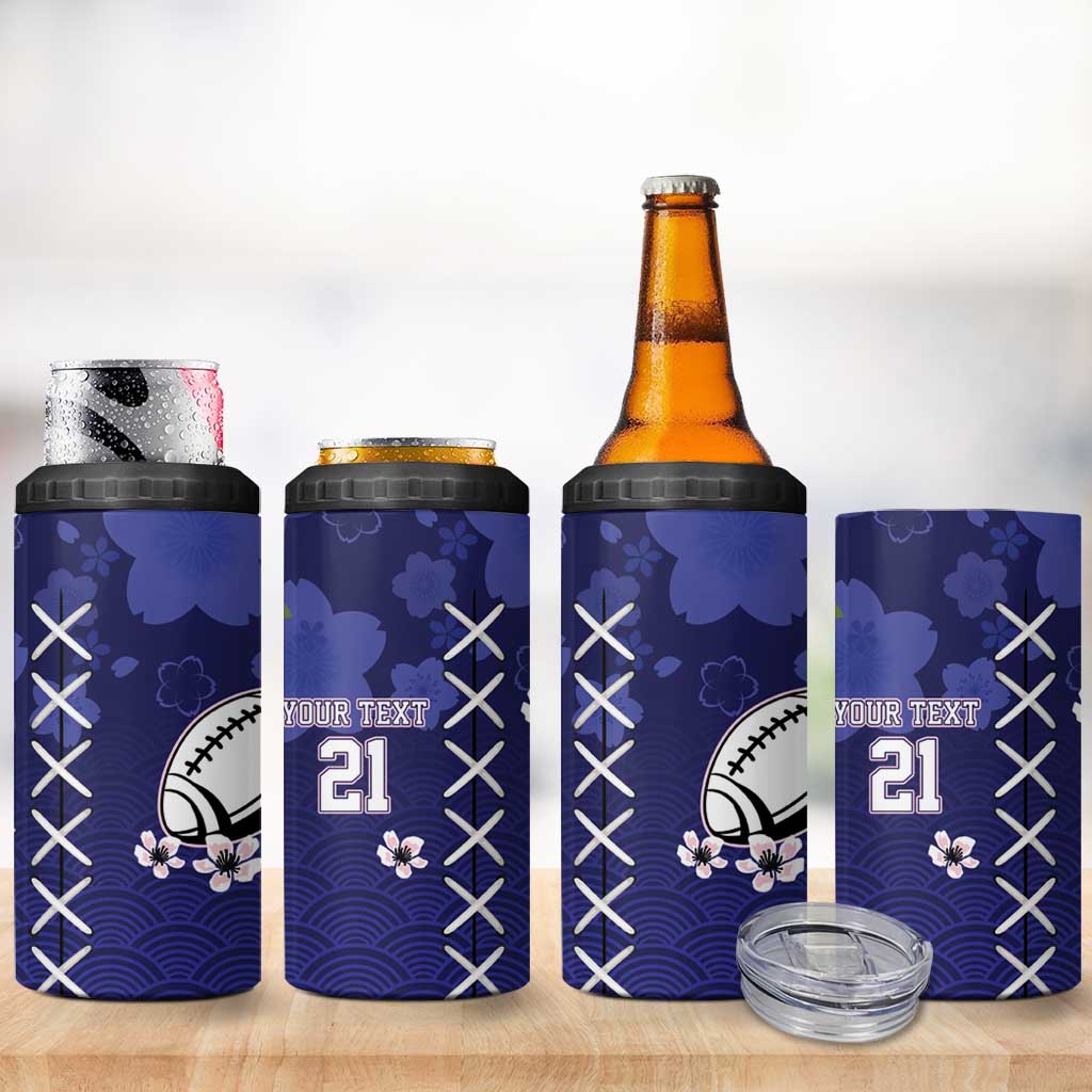 Custom Japan Rugby Pacific 4 in 1 Can Cooler Tumbler Sakuras Rising Sun wiht Polynesian Pattern LT9 - Wonder Print Shop