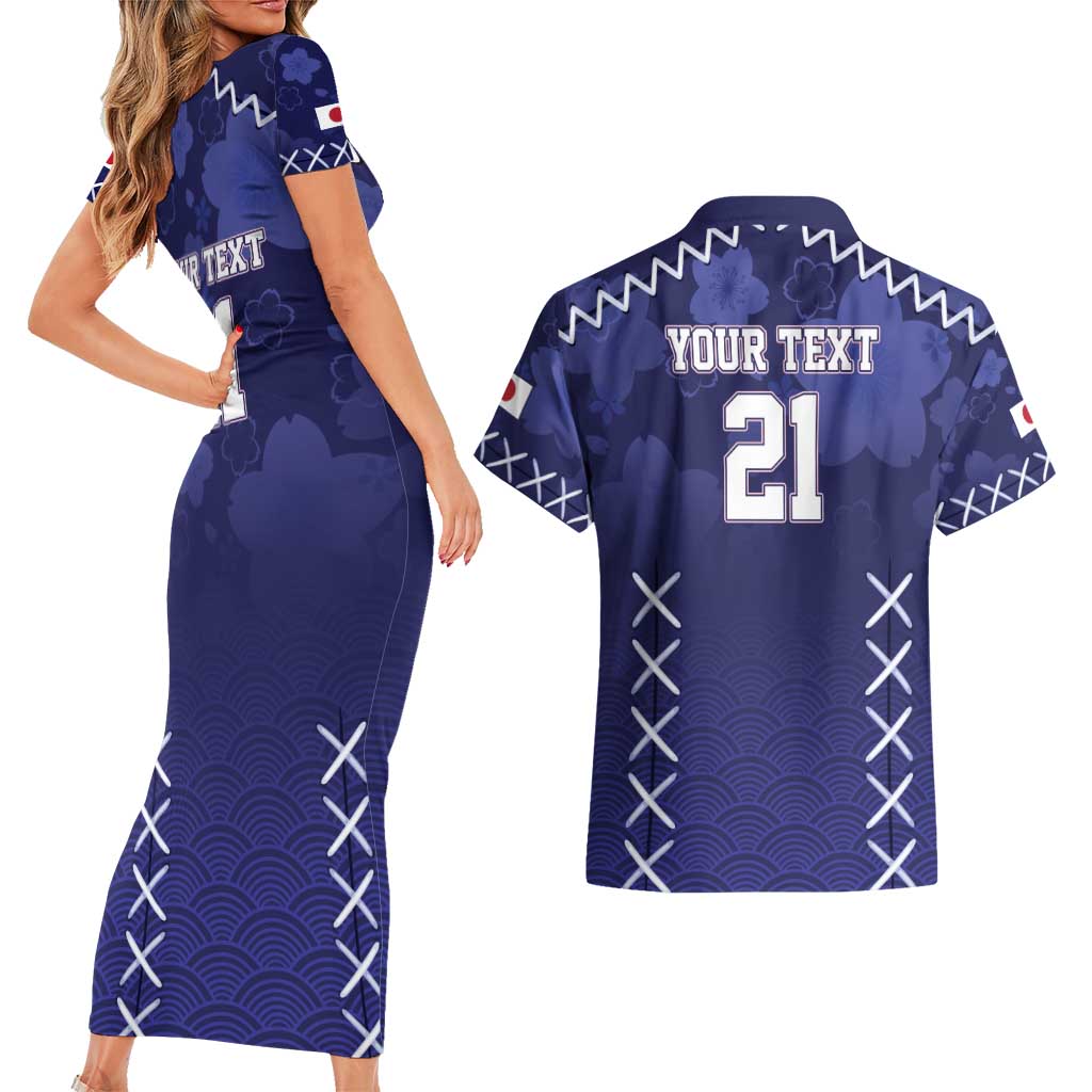 Custom Japan Rugby Pacific Couples Matching Short Sleeve Bodycon Dress and Hawaiian Shirt Sakuras Rising Sun with Polynesian Pattern LT9 - Wonder Print Shop