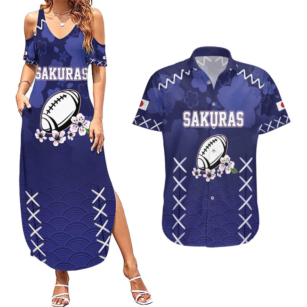 Custom Japan Rugby Pacific Couples Matching Summer Maxi Dress and Hawaiian Shirt Sakuras Rising Sun with Polynesian Pattern LT9 - Wonder Print Shop