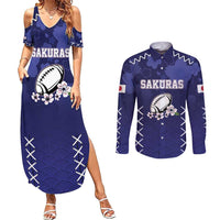 Custom Japan Rugby Pacific Couples Matching Summer Maxi Dress and Long Sleeve Button Shirt Sakuras Rising Sun with Polynesian Pattern LT9 - Wonder Print Shop