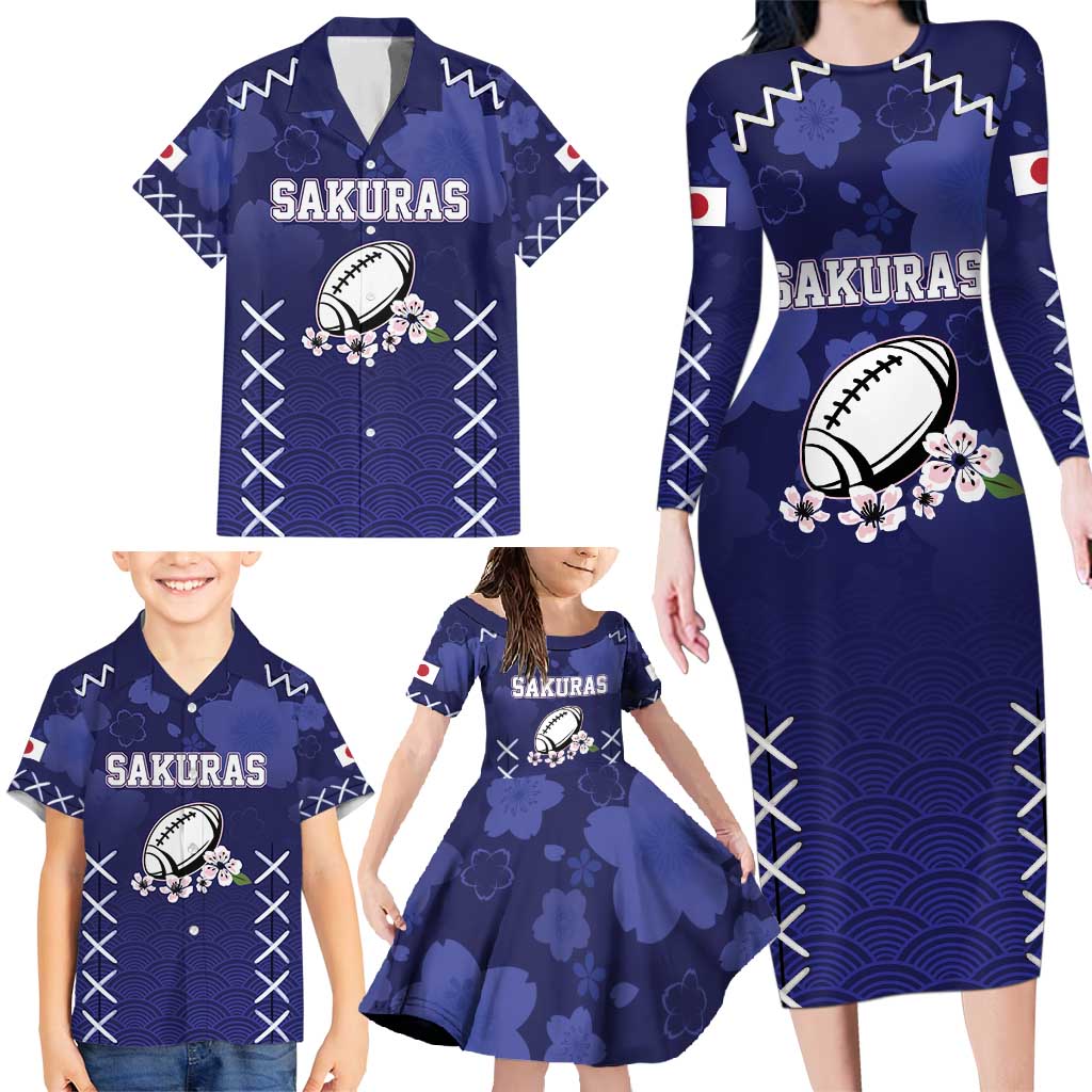 Custom Japan Rugby Pacific Family Matching Long Sleeve Bodycon Dress and Hawaiian Shirt Sakuras Rising Sun with Polynesian Pattern LT9 - Wonder Print Shop