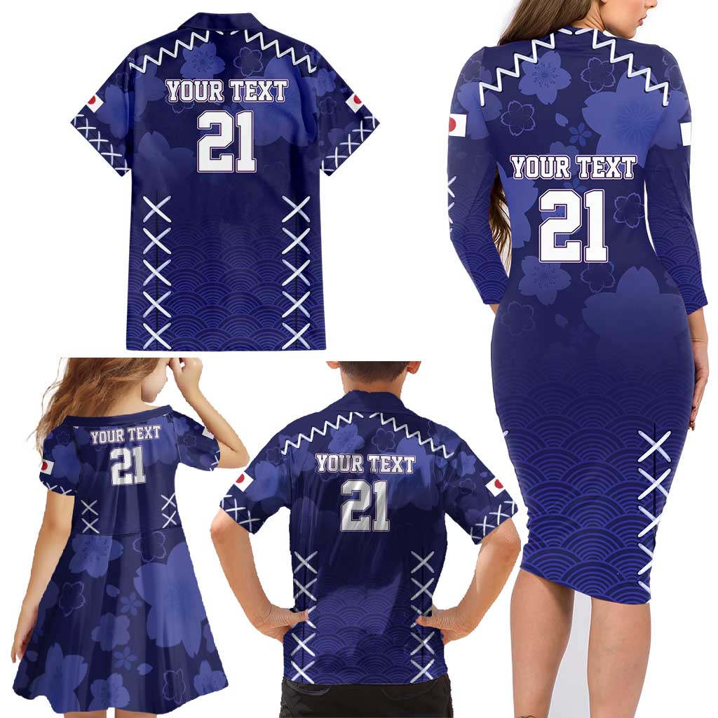 Custom Japan Rugby Pacific Family Matching Long Sleeve Bodycon Dress and Hawaiian Shirt Sakuras Rising Sun with Polynesian Pattern LT9 - Wonder Print Shop