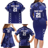 Custom Japan Rugby Pacific Family Matching Long Sleeve Bodycon Dress and Hawaiian Shirt Sakuras Rising Sun with Polynesian Pattern LT9 - Wonder Print Shop