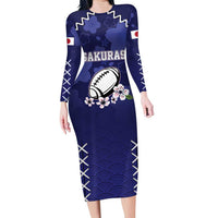 Custom Japan Rugby Pacific Family Matching Long Sleeve Bodycon Dress and Hawaiian Shirt Sakuras Rising Sun with Polynesian Pattern LT9 - Wonder Print Shop
