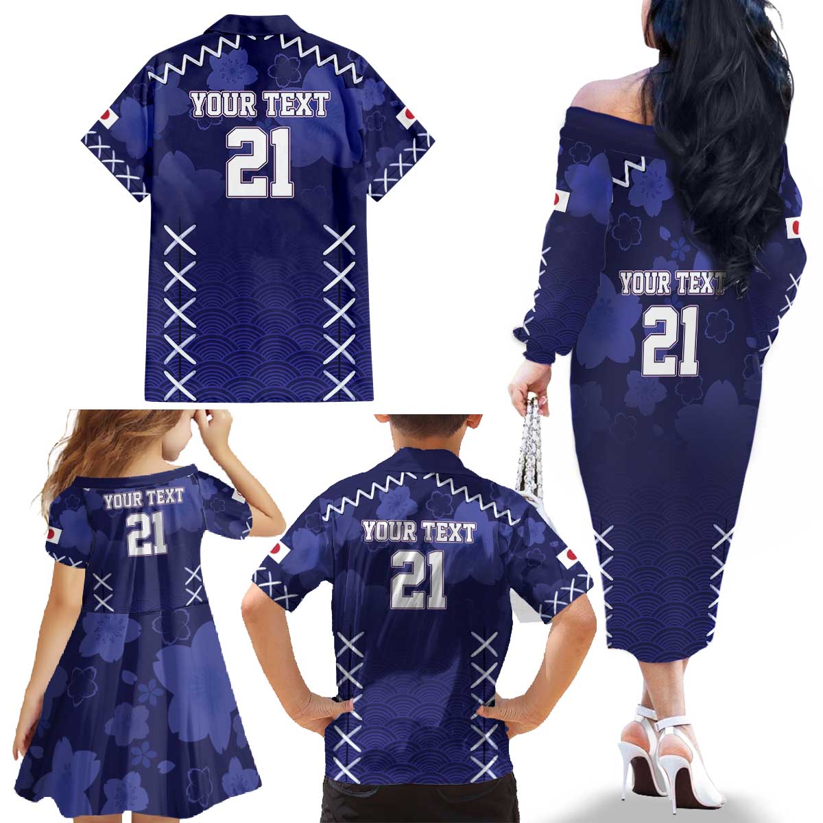 Custom Japan Rugby Pacific Family Matching Off The Shoulder Long Sleeve Dress and Hawaiian Shirt Sakuras Rising Sun with Polynesian Pattern - Wonder Print Shop