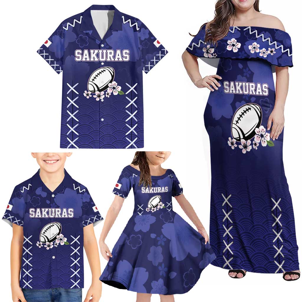Custom Japan Rugby Pacific Family Matching Off Shoulder Maxi Dress and Hawaiian Shirt Sakuras Rising Sun with Polynesian Pattern LT9 - Wonder Print Shop
