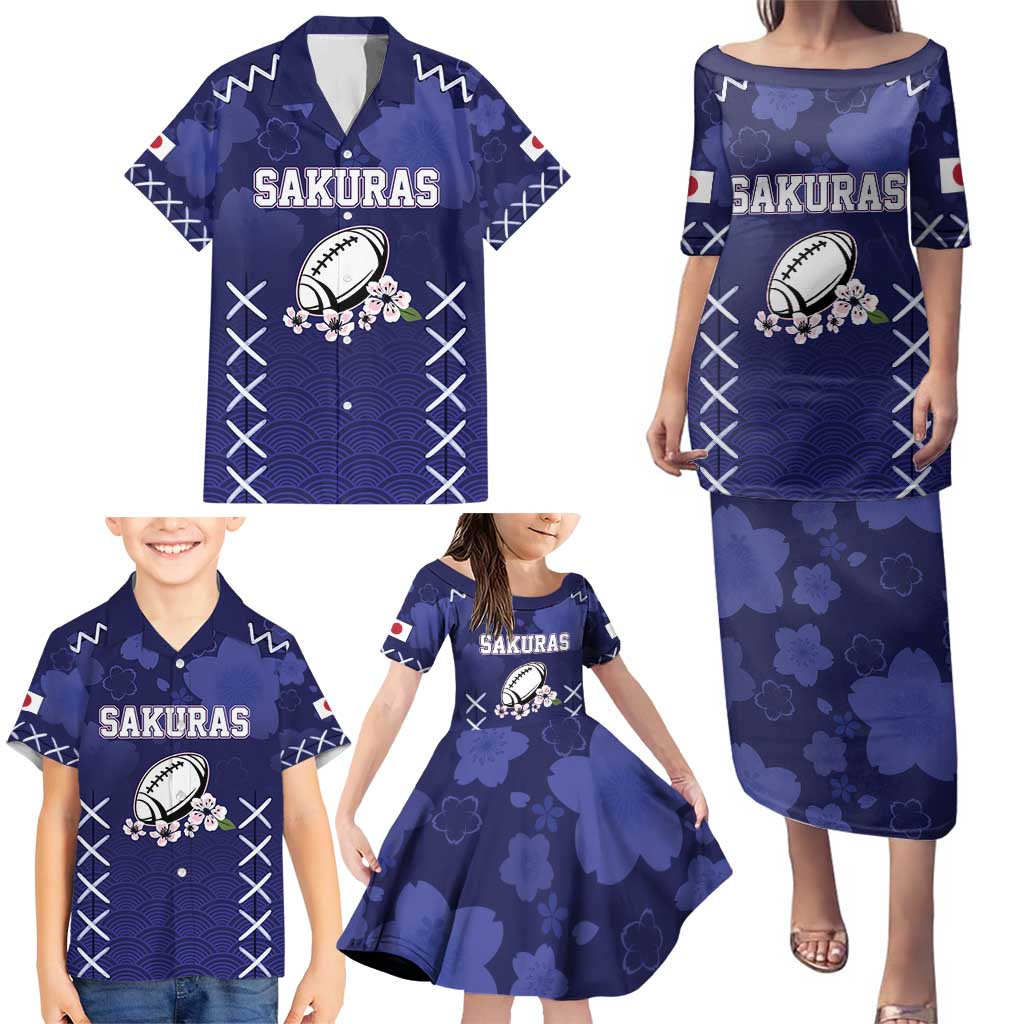 Custom Japan Rugby Pacific Family Matching Puletasi and Hawaiian Shirt Sakuras Rising Sun with Polynesian Pattern - Wonder Print Shop