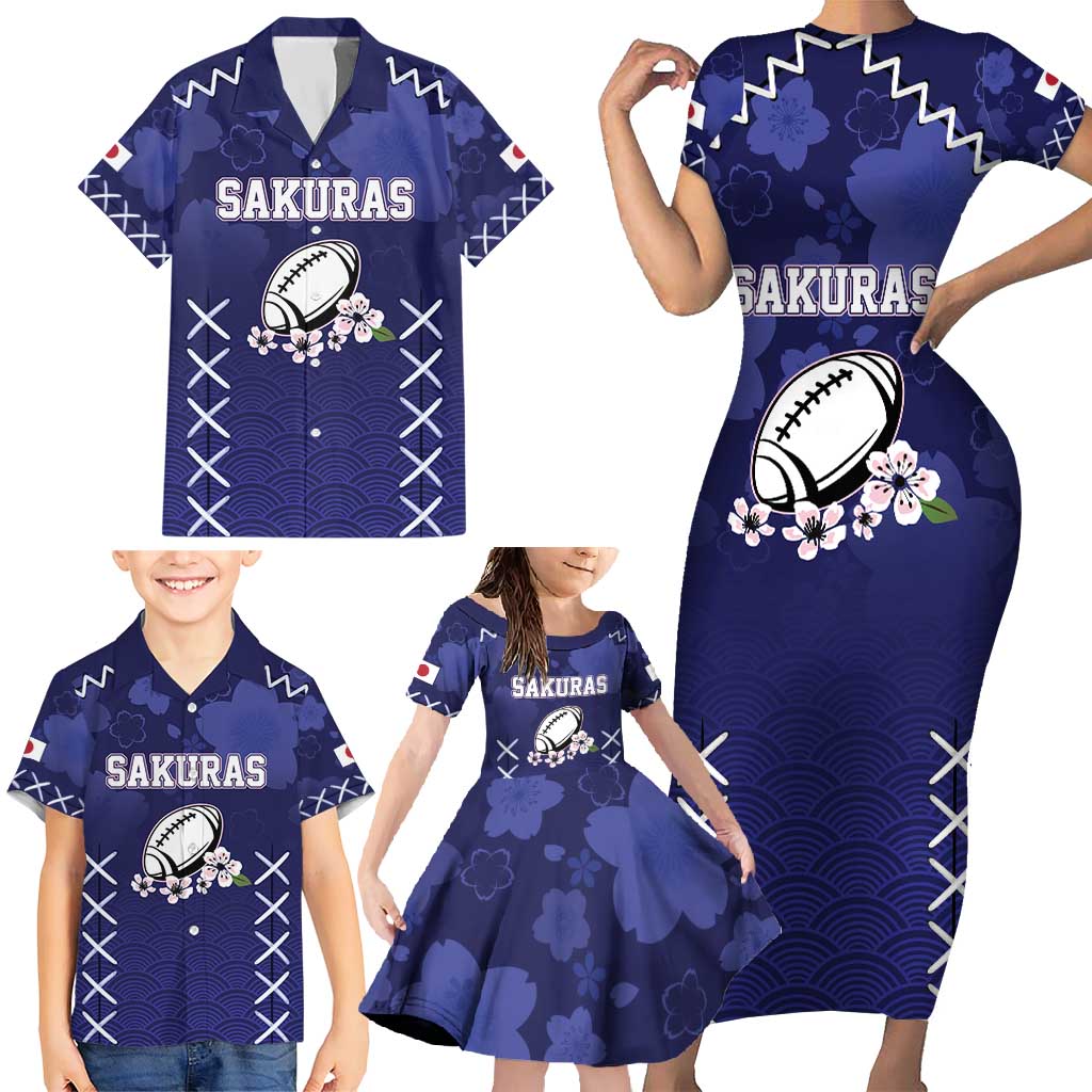 Custom Japan Rugby Pacific Family Matching Short Sleeve Bodycon Dress and Hawaiian Shirt Sakuras Rising Sun with Polynesian Pattern - Wonder Print Shop