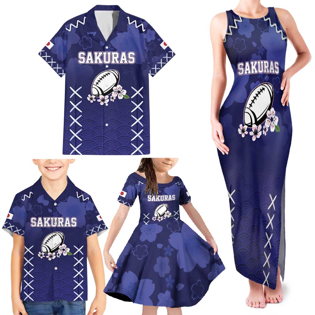 Custom Japan Rugby Pacific Family Matching Tank Maxi Dress and Hawaiian Shirt Sakuras Rising Sun with Polynesian Pattern - Wonder Print Shop
