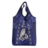 Custom Japan Rugby Pacific Grocery Bag Sakuras Rising Sun with Polynesian Pattern