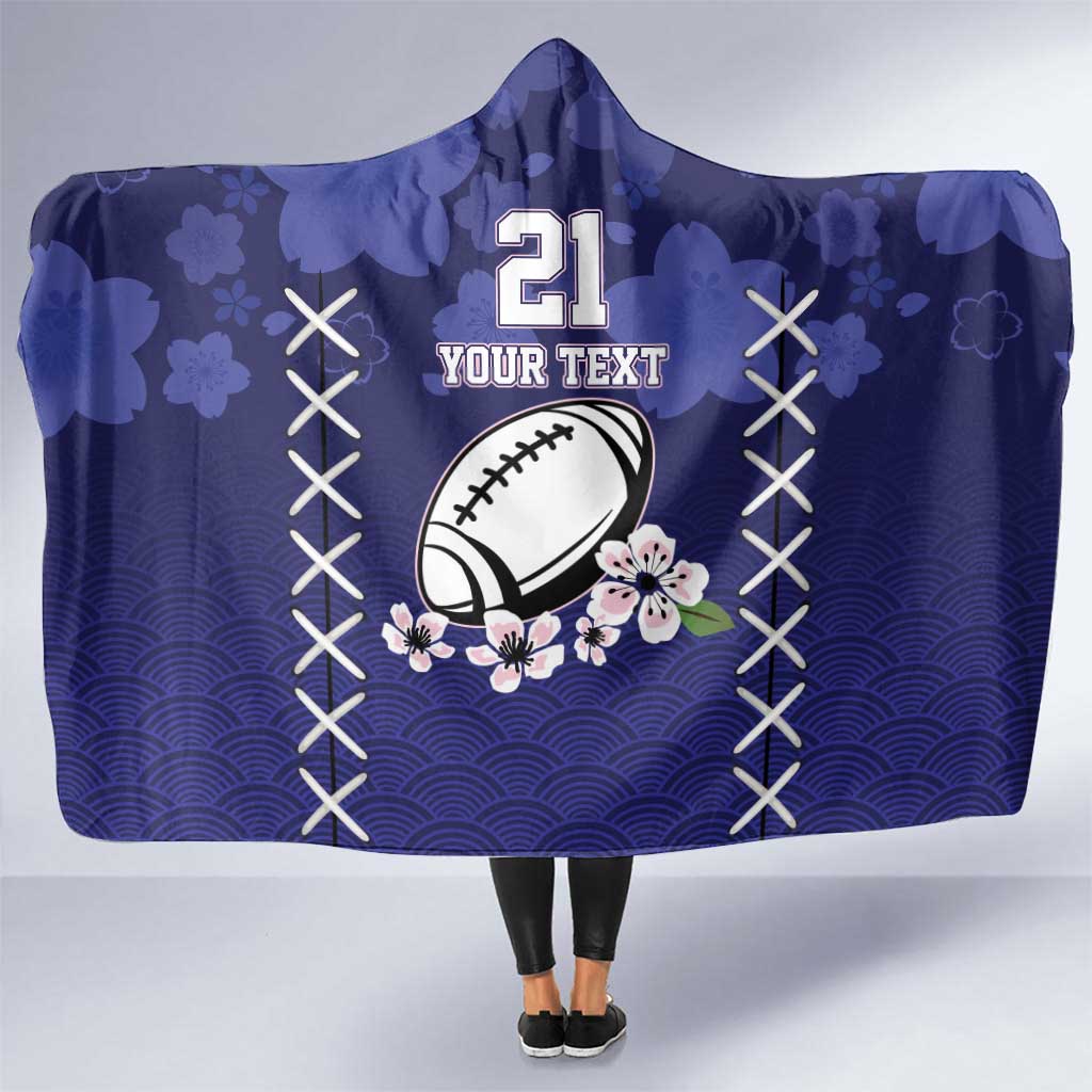 Custom Japan Rugby Pacific Hooded Blanket Sakuras Rising Sun wiht Polynesian Pattern