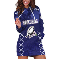 Custom Japan Rugby Pacific Hoodie Dress Sakuras Rising Sun with Polynesian Pattern - Wonder Print Shop