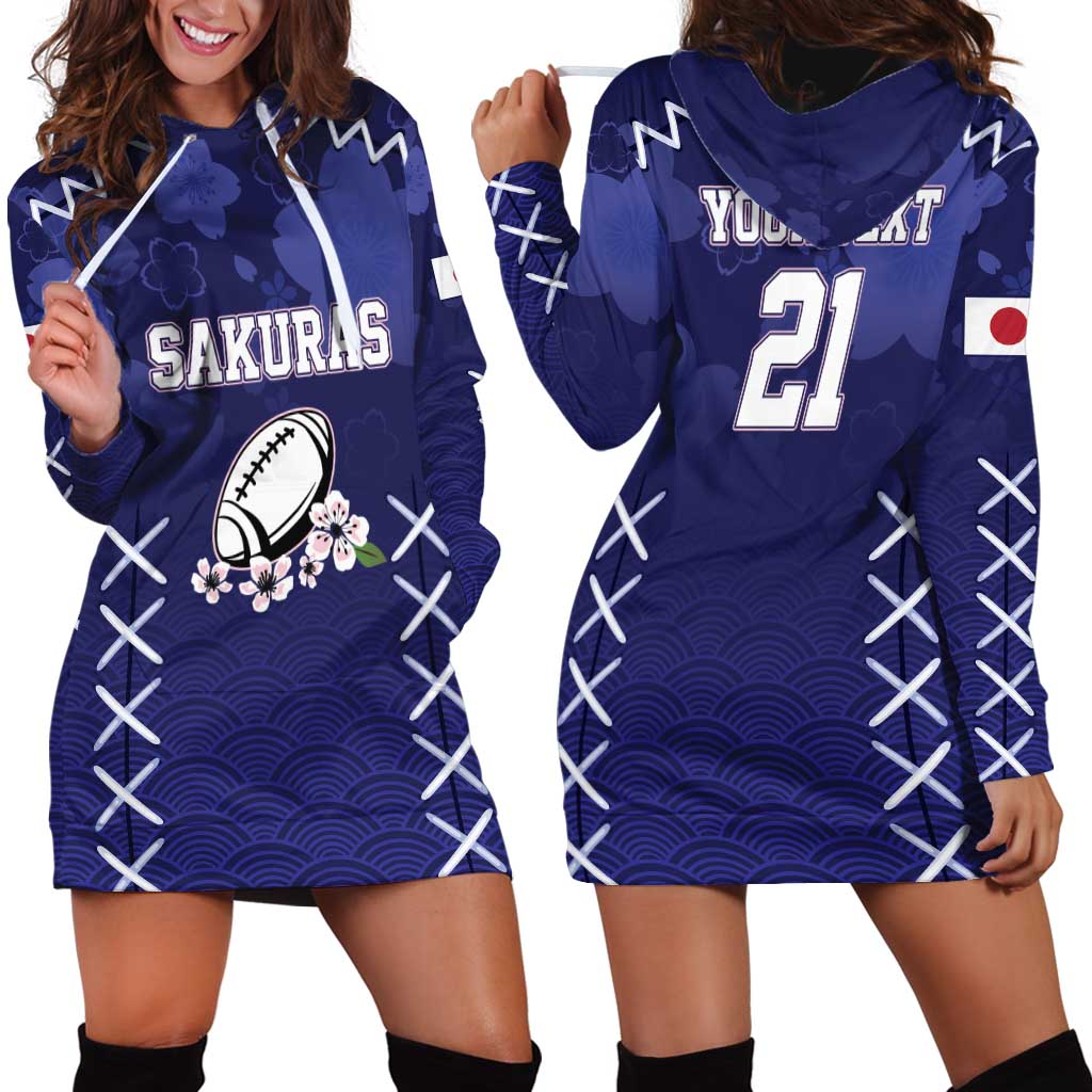 Custom Japan Rugby Pacific Hoodie Dress Sakuras Rising Sun with Polynesian Pattern - Wonder Print Shop