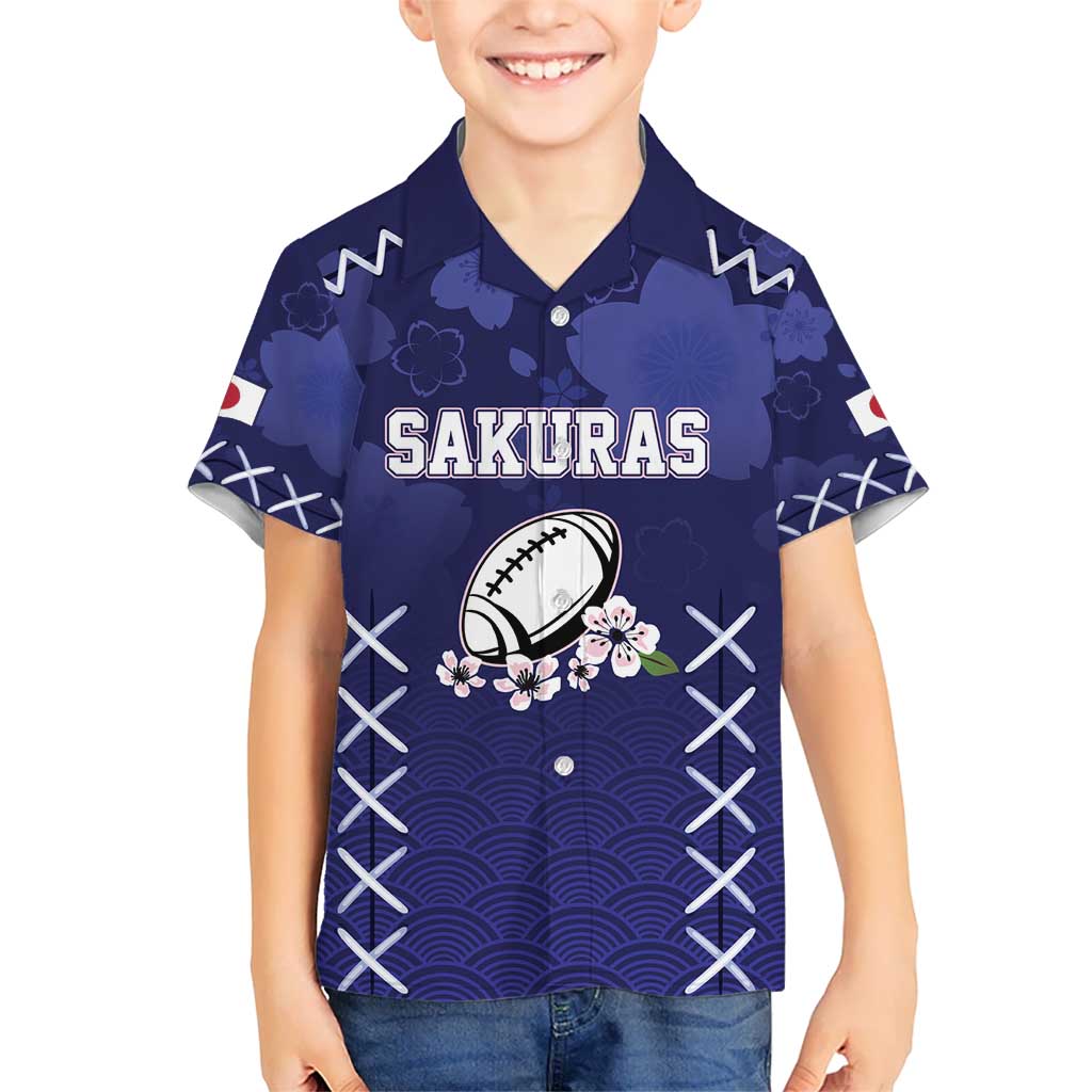 Custom Japan Rugby Pacific Kid Hawaiian Shirt Sakuras Rising Sun with Polynesian Pattern - Wonder Print Shop