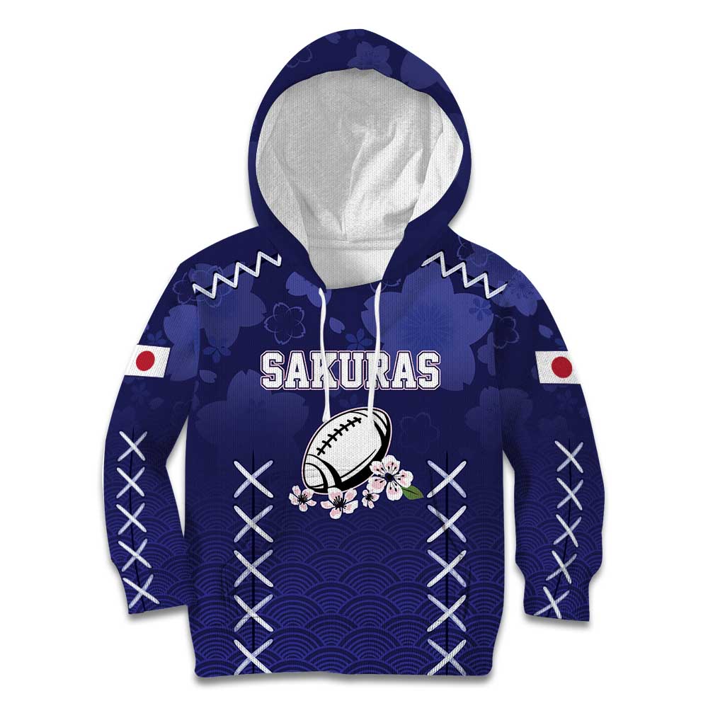 Custom Japan Rugby Pacific Kid Hoodie Sakuras Rising Sun with Polynesian Pattern - Wonder Print Shop