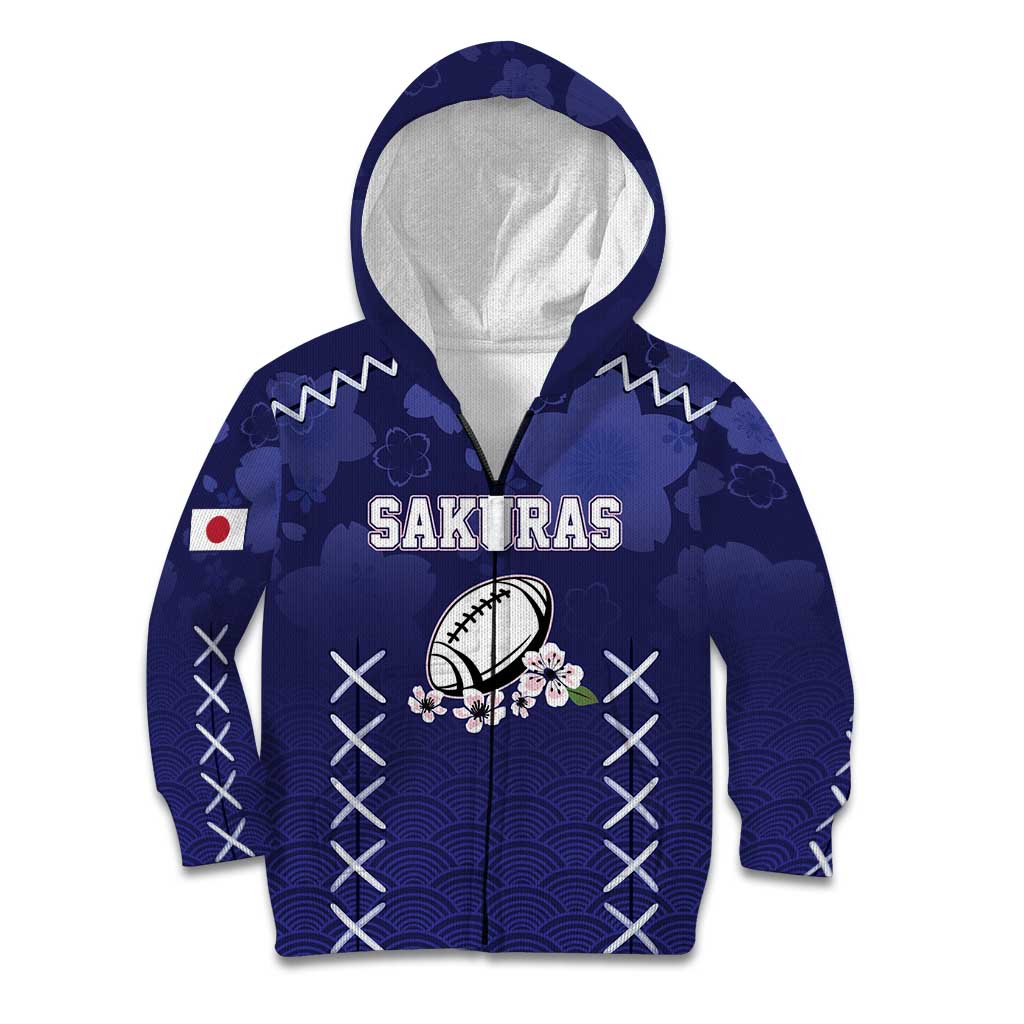 Custom Japan Rugby Pacific Kid Hoodie Sakuras Rising Sun with Polynesian Pattern - Wonder Print Shop