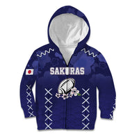 Custom Japan Rugby Pacific Kid Hoodie Sakuras Rising Sun with Polynesian Pattern - Wonder Print Shop