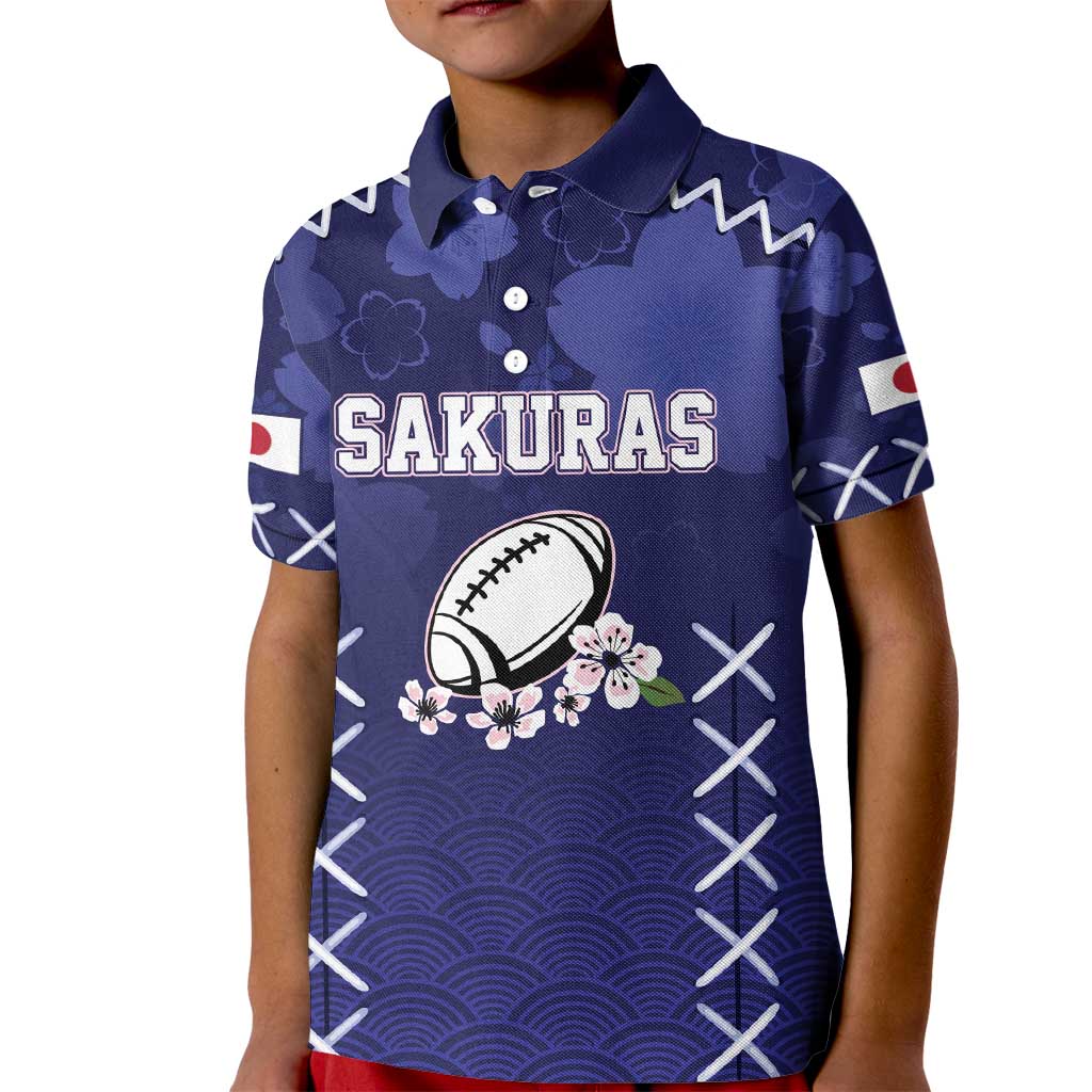 Custom Japan Rugby Pacific Kid Polo Shirt Sakuras Rising Sun with Polynesian Pattern - Wonder Print Shop