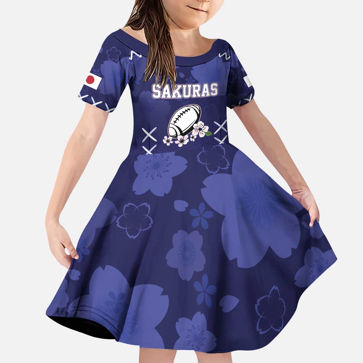 Custom Japan Rugby Pacific Kid Short Sleeve Dress Sakuras Rising Sun with Polynesian Pattern - Wonder Print Shop