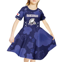 Custom Japan Rugby Pacific Kid Short Sleeve Dress Sakuras Rising Sun with Polynesian Pattern - Wonder Print Shop