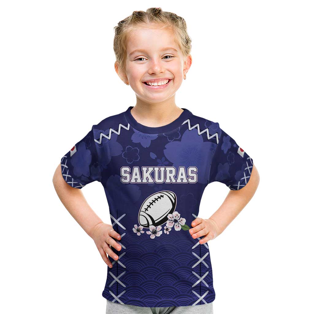 Custom Japan Rugby Pacific Kid T Shirt Sakuras Rising Sun with Polynesian Pattern - Wonder Print Shop