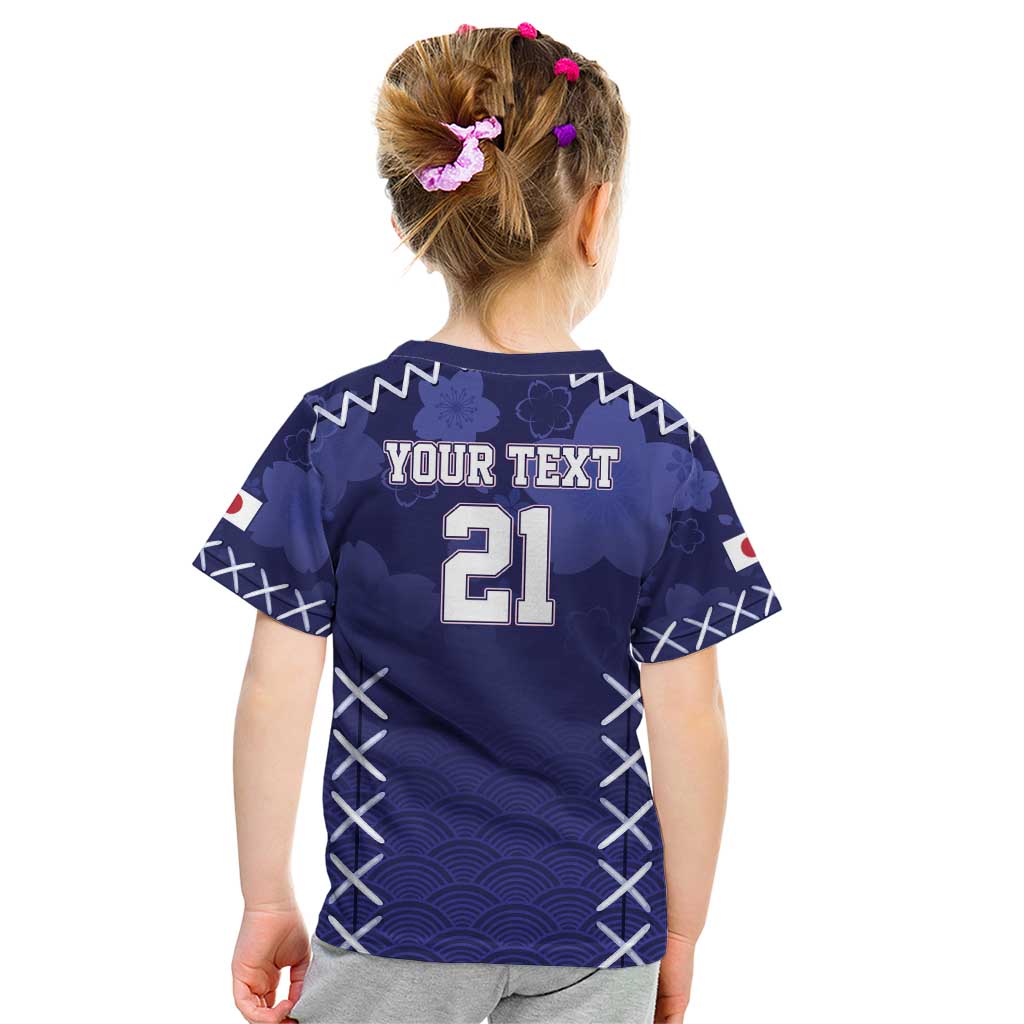 Custom Japan Rugby Pacific Kid T Shirt Sakuras Rising Sun with Polynesian Pattern - Wonder Print Shop