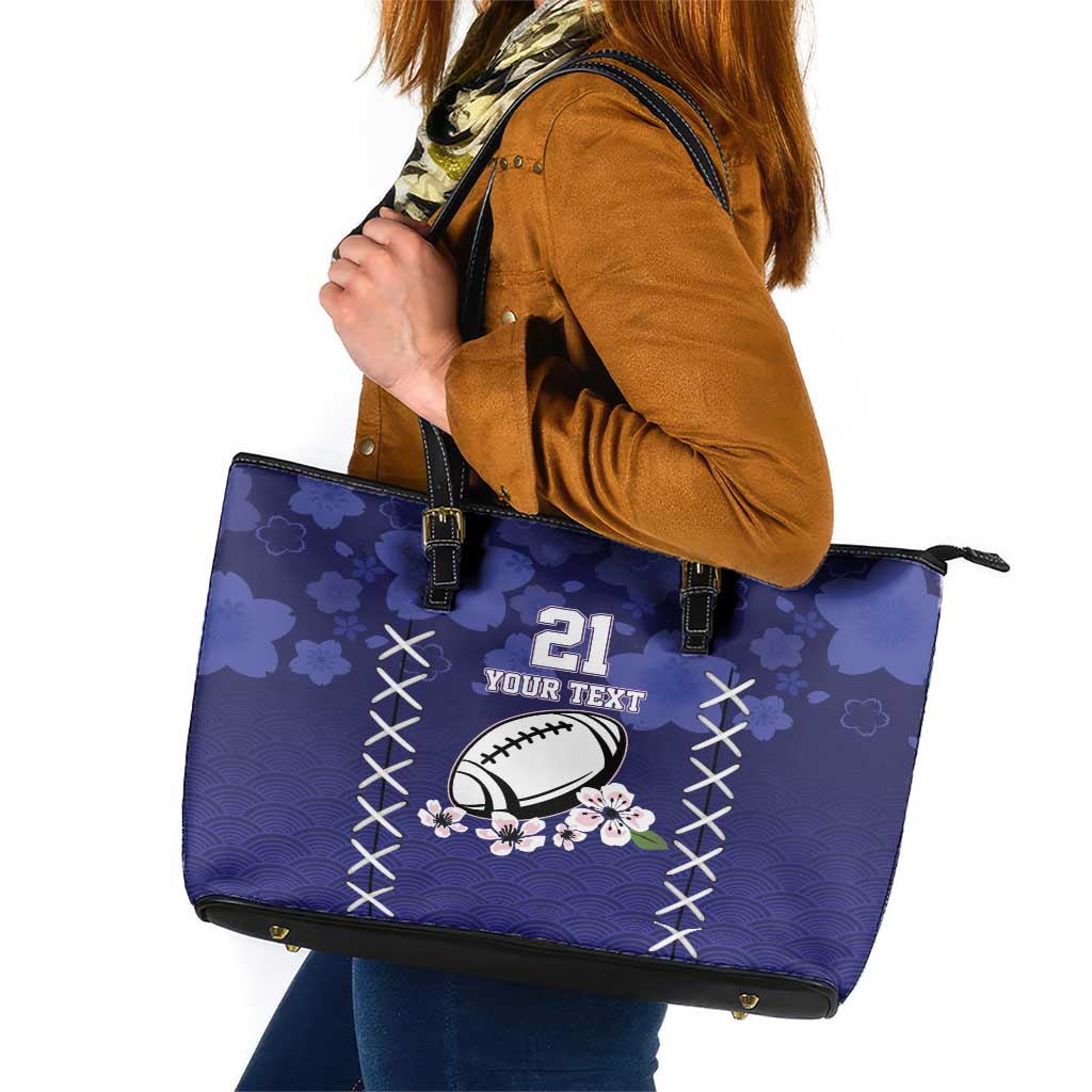 Custom Japan Rugby Pacific Leather Tote Bag Sakuras Rising Sun with Polynesian Pattern - Wonder Print Shop