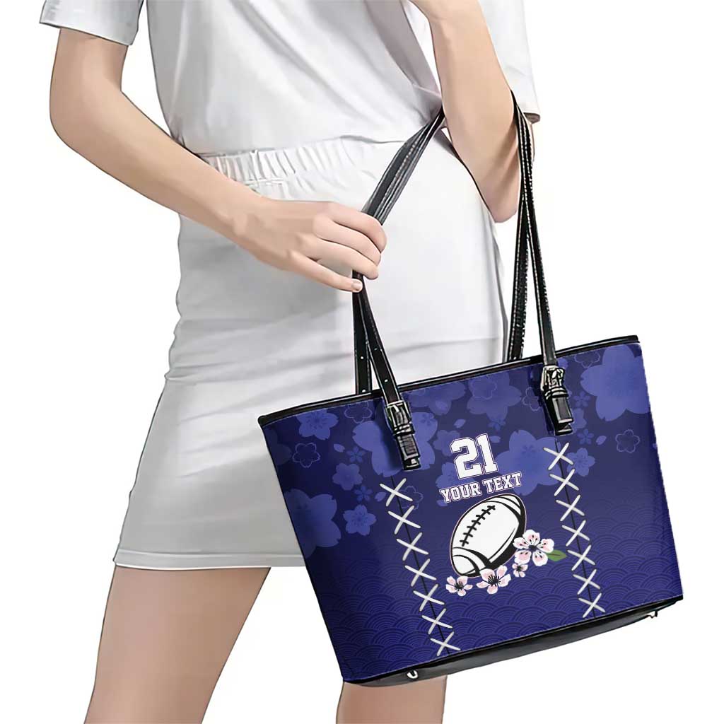 Custom Japan Rugby Pacific Leather Tote Bag Sakuras Rising Sun with Polynesian Pattern - Wonder Print Shop