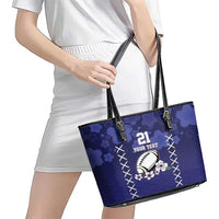 Custom Japan Rugby Pacific Leather Tote Bag Sakuras Rising Sun with Polynesian Pattern - Wonder Print Shop