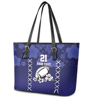 Custom Japan Rugby Pacific Leather Tote Bag Sakuras Rising Sun with Polynesian Pattern - Wonder Print Shop