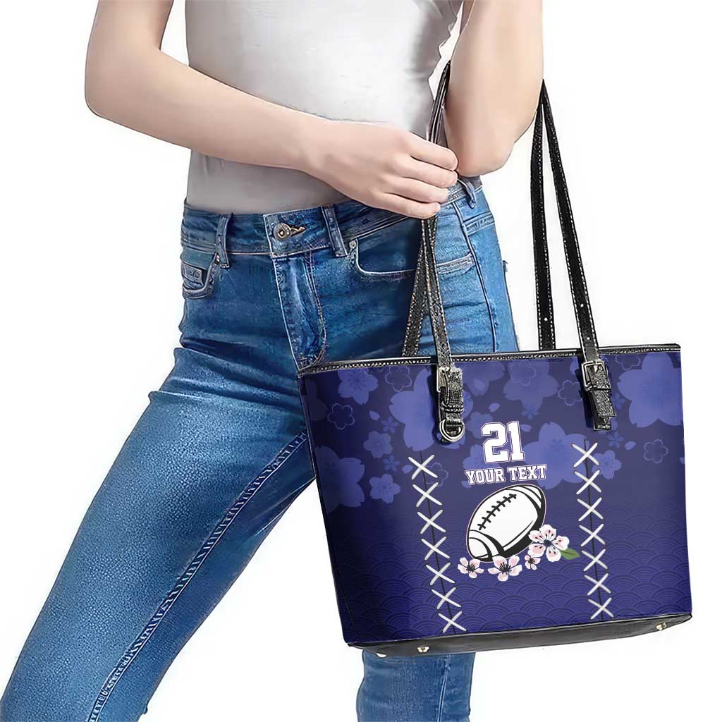 Custom Japan Rugby Pacific Leather Tote Bag Sakuras Rising Sun with Polynesian Pattern - Wonder Print Shop